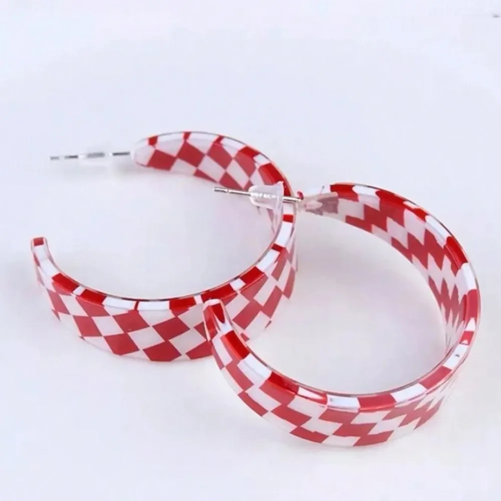 3for$20 1pair Black & White Checkered Minimalist C-Shaped Hoop Earrings